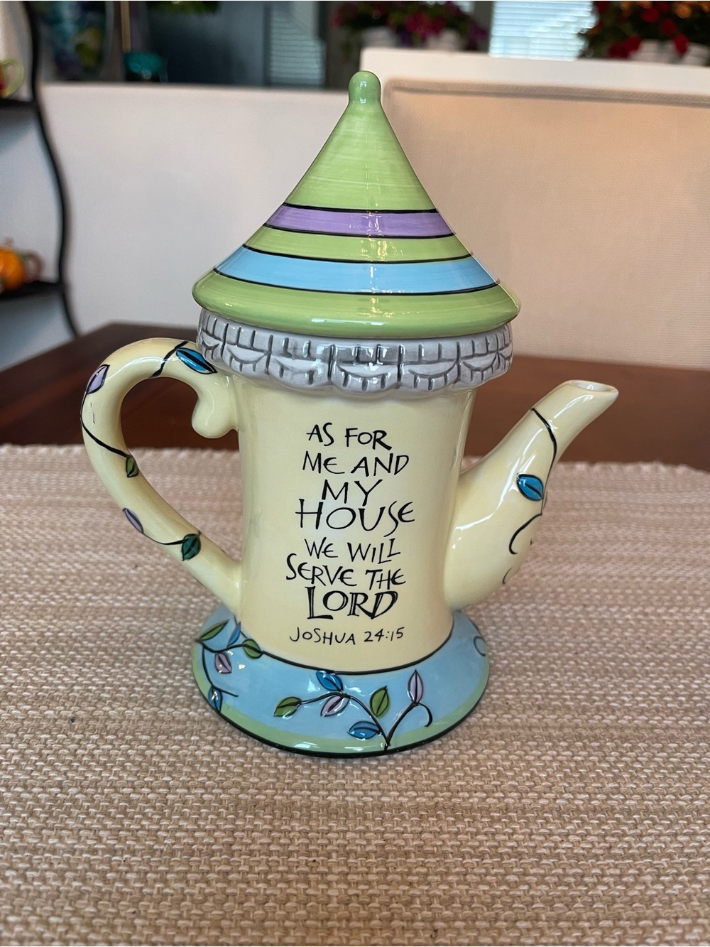Whimsical Ceramic Teapot with Inspirational Quote - Yellow & Pastel